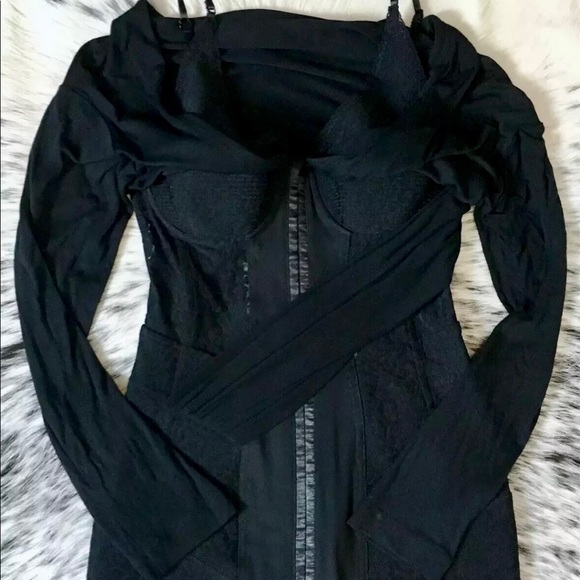 ALEXANDER WANG LACE & MODAL DRAPED JERSEY BUSTIER MINI-DRESS, SZ 0 BLACK - Picture 2 of 15